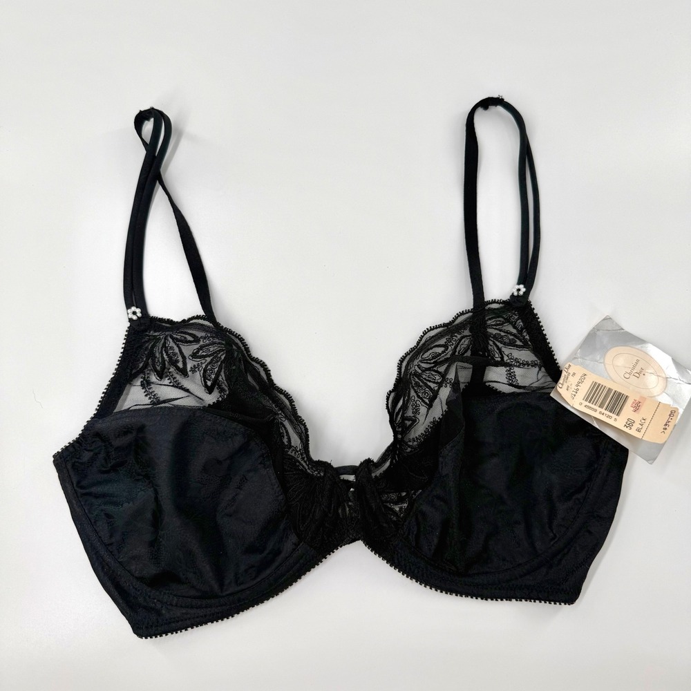 Christian Dior Intimates Black Lace Underwire Bra 36D Vintage 4224 USA NWT